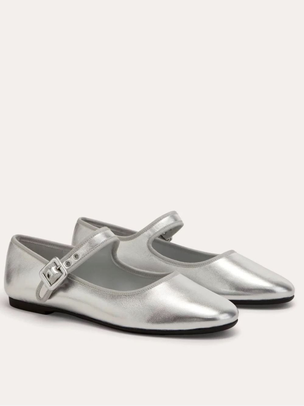 Everlane The Day Buckle Mary Jane Flats Silver Leather Shoes Size 9 New with Box